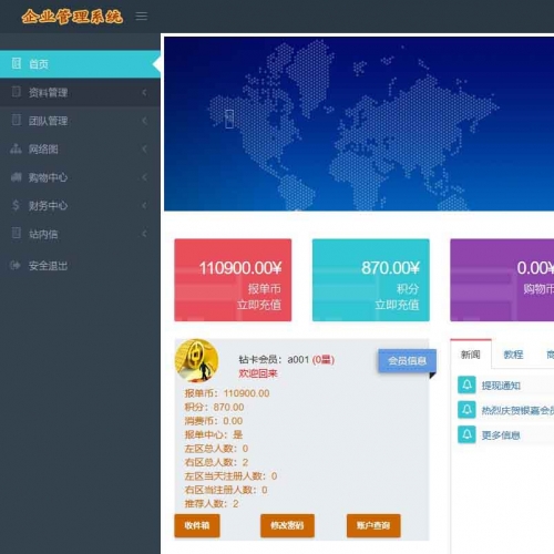 PHP双轨直销企业管理系统，带购物功能，PHP响应式双轨直销源码，某知名企业做的直销系统