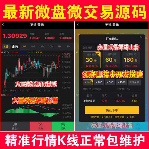 【完整版】微盘微交易K线时间盘源码｜期货｜股票｜虚拟币｜点位盘｜外汇贵金属交易平台｜去除短信｜